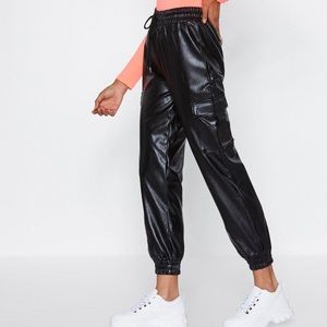 Faux leather jogger style pants
